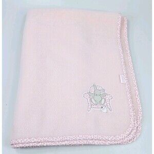 Carters Fleece Vintage Blanket Bunny In Chair Embroidered Floral Border 80s Pink